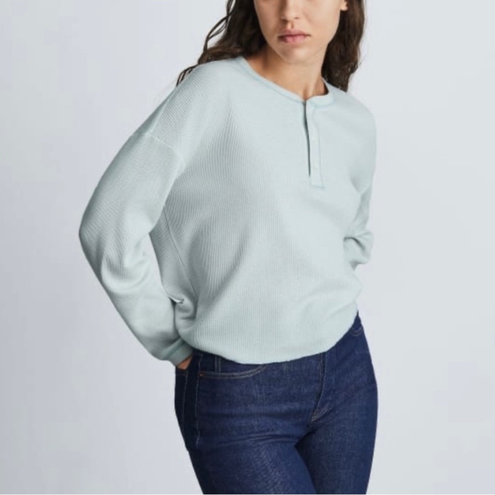 Everlane | Organic Cotton Waffle Henley in Ice Blue, Large